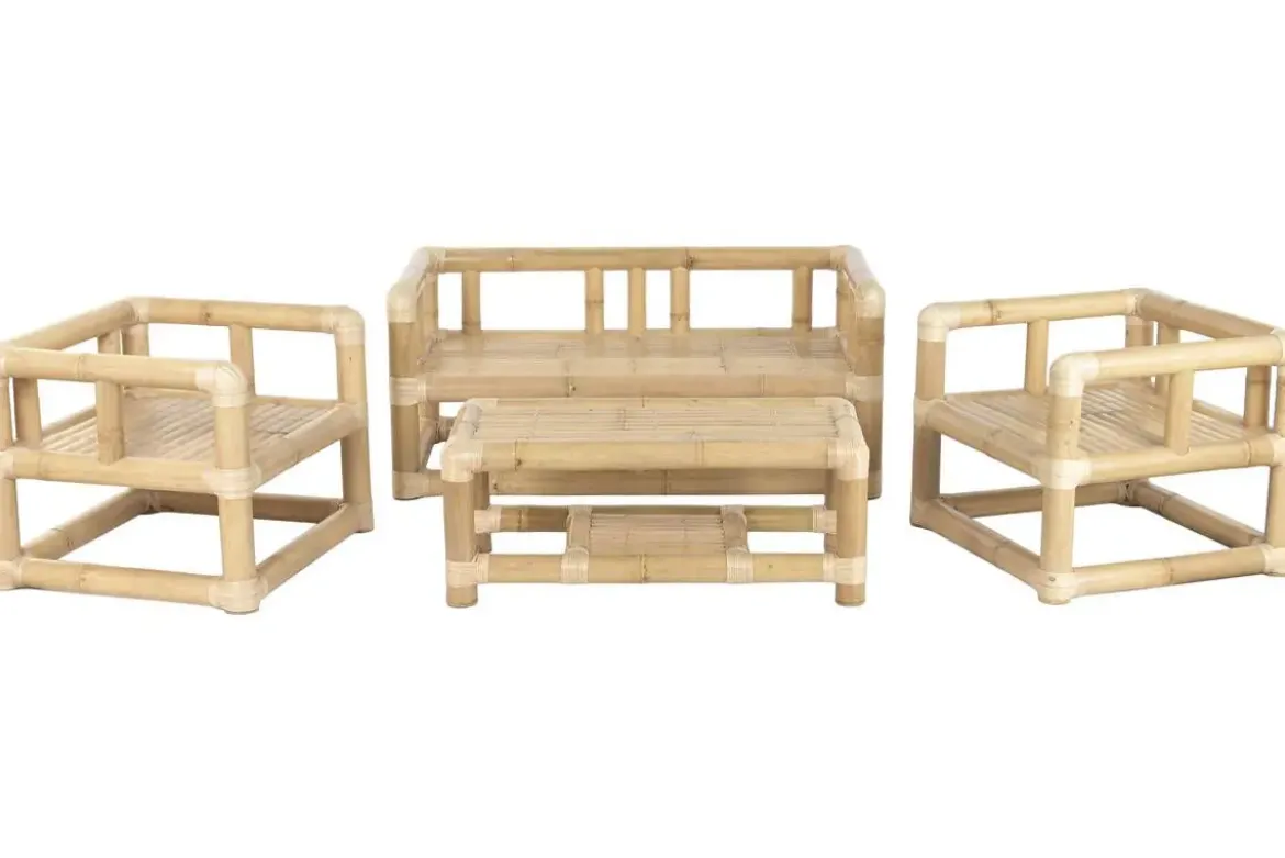 Conjunto de Jardín de Bambú y Ratán Natural 4 Piezas MB-221783