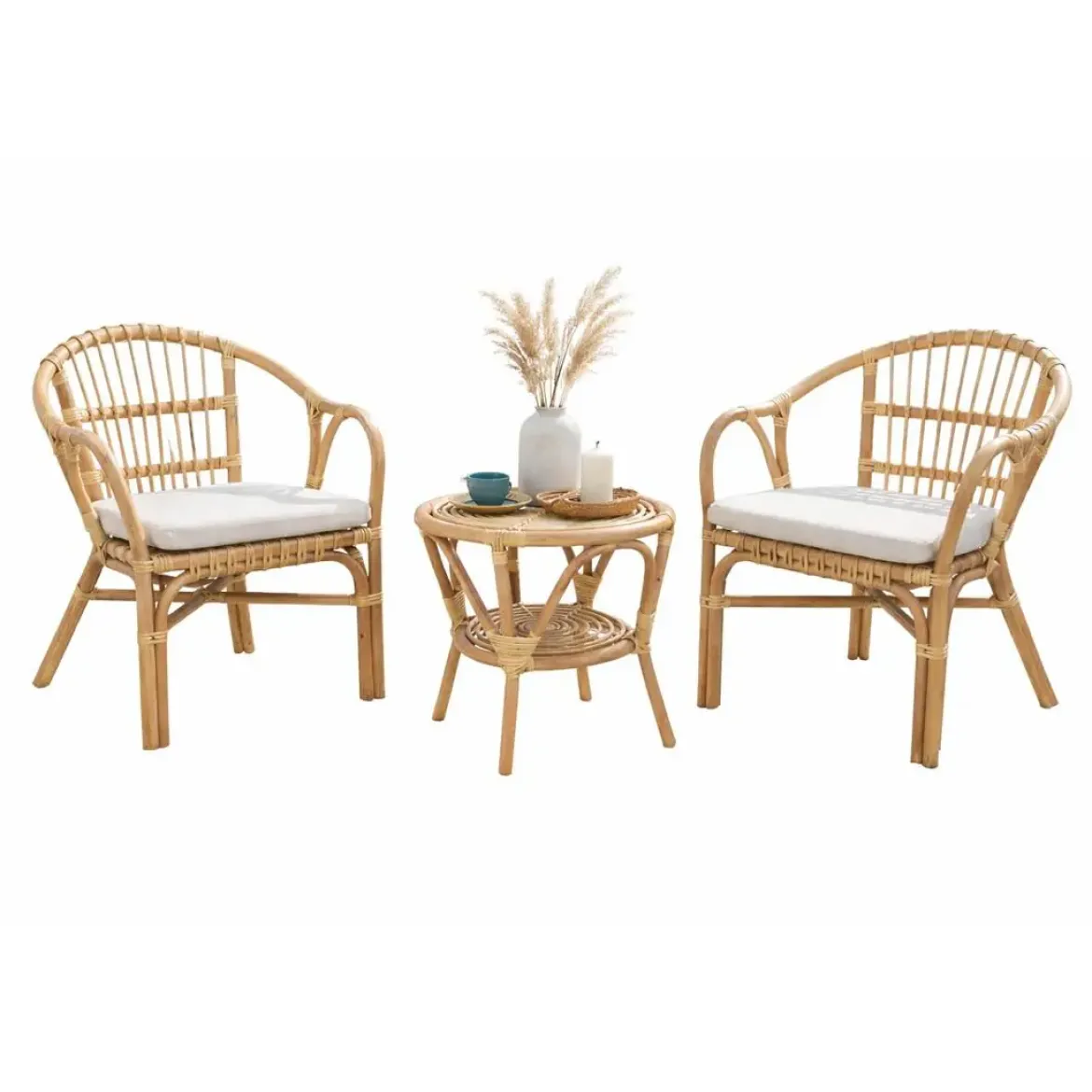 Conjunto de Jardín de Ratán con Cojines de Lino MB-213863