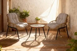 Conjunto de Jardín de Ratán Sintético con Mesa Auxiliar MB-224634