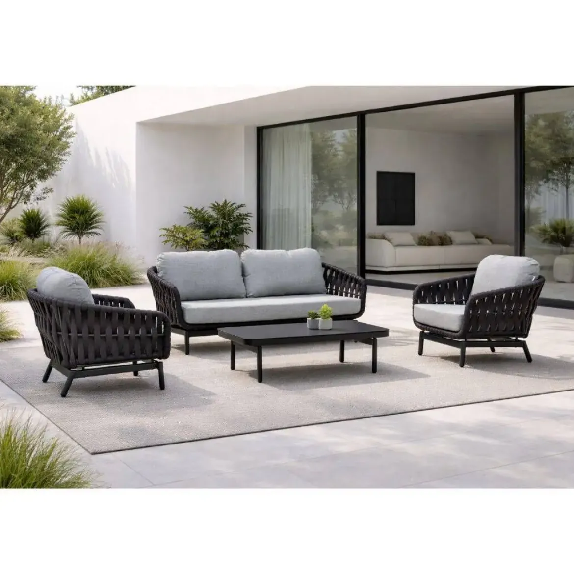 Conjunto de Jardín Estructura Antracita de Aluminio con Textilene BELMONTE