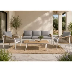 Conjunto de Jardín Estructura de Aluminio Blanco con Cuerda Sintética MB-218296