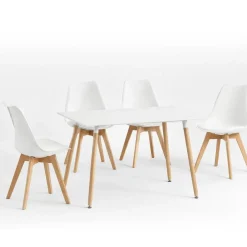 Conjunto de Mesa Cocina Blanca con 4 Sillas Blancas DINAMARCA