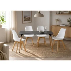 Conjunto de Mesa Cocina Negra con 4 Sillas Blancas DINAMARCA