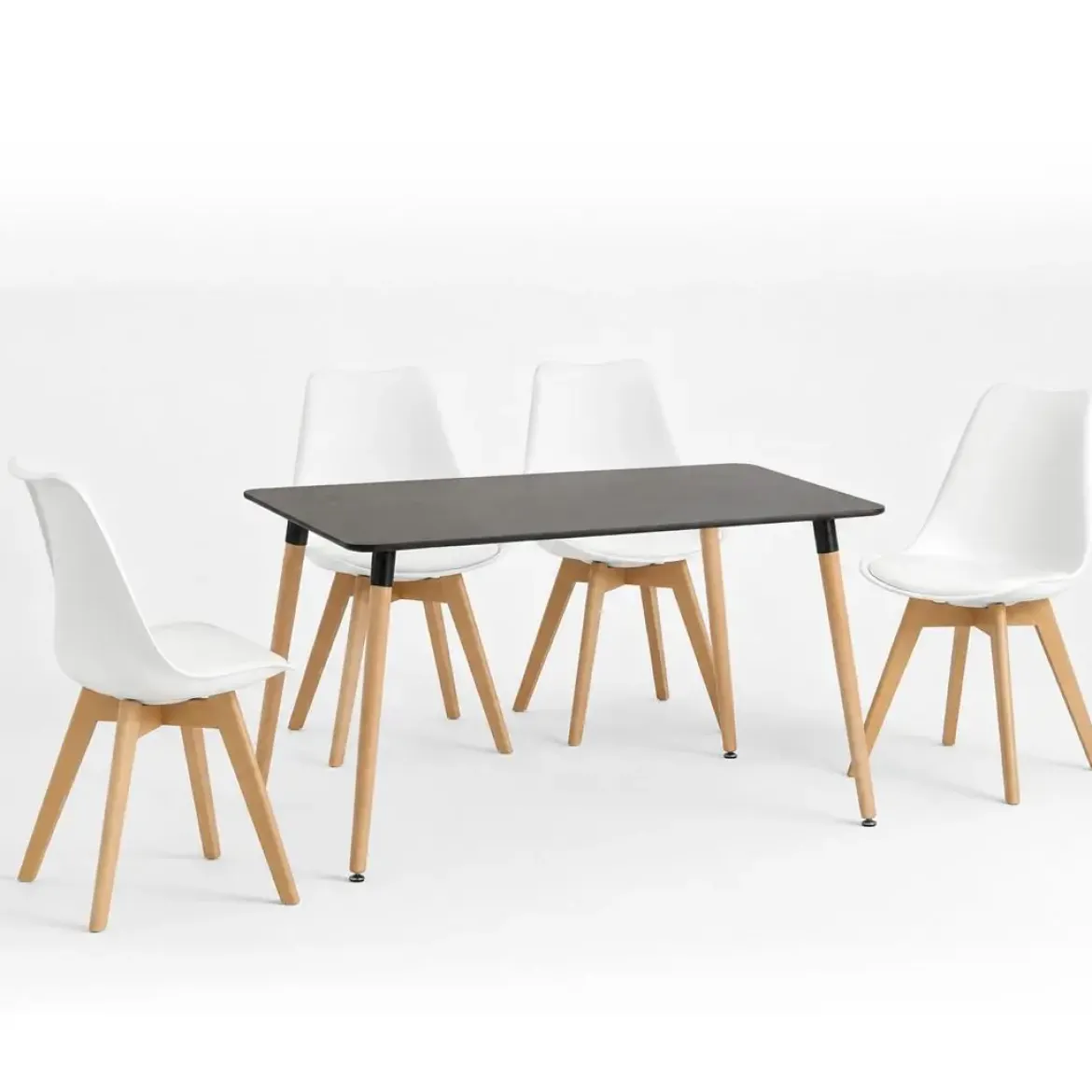 Conjunto de Mesa Cocina Negra con 4 Sillas Blancas DINAMARCA