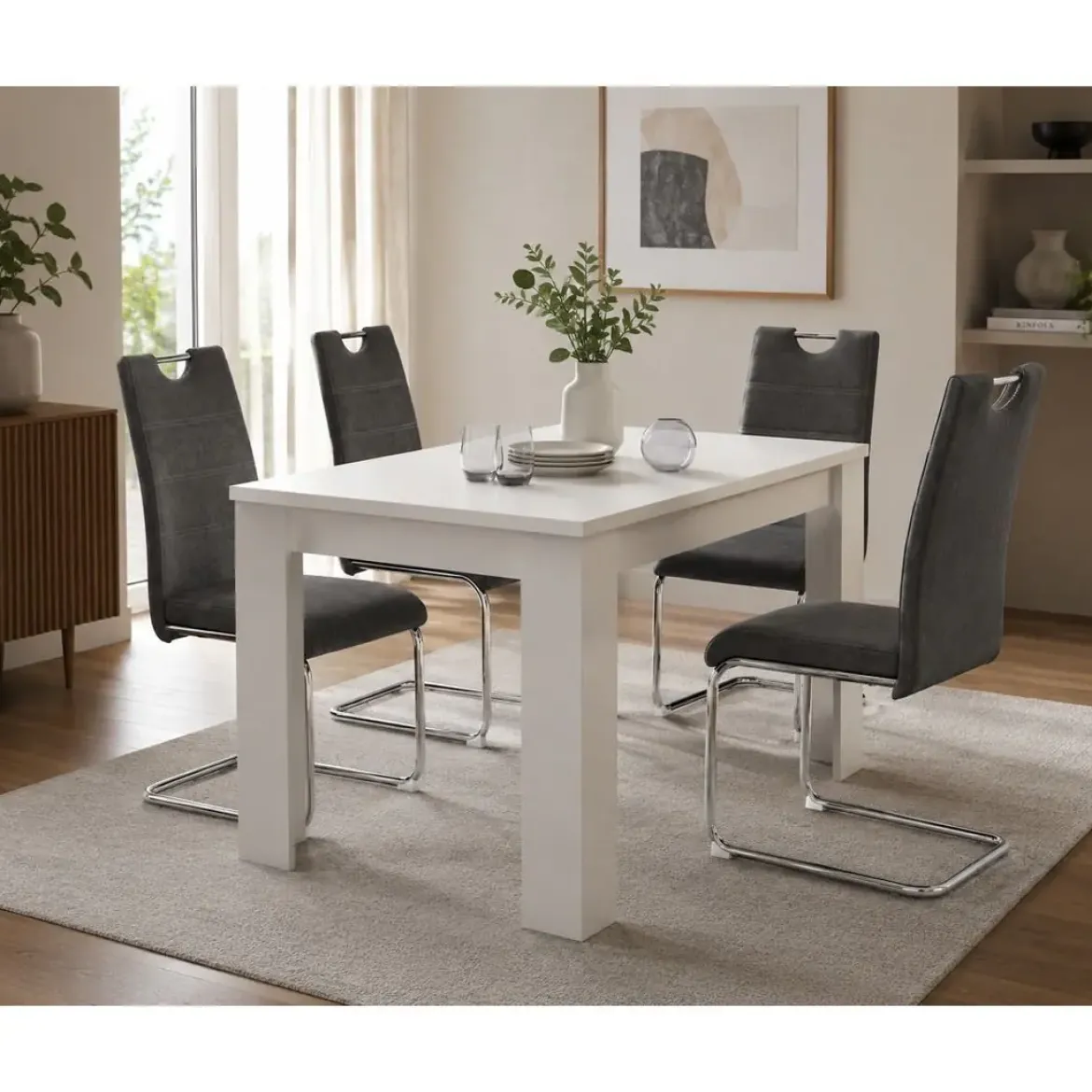 Conjunto Mesa Comedor Blanco con 4 Sillas Modernas CORFU