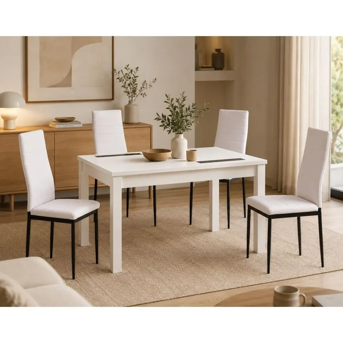 Conjunto Mesa Comedor con 4 Sillas Tapizadas LARA