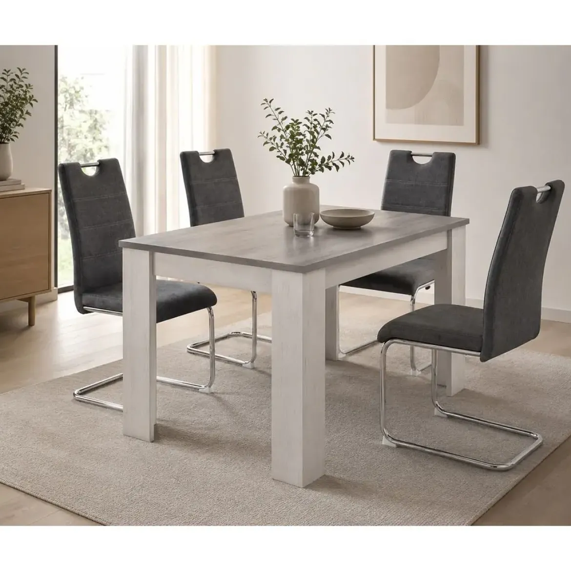 Conjunto Mesa Comedor Gris con 4 Sillas Modernas BERTA