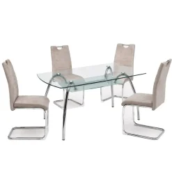 Conjunto Mesa Cristal con 4 Sillas Modernas SAN