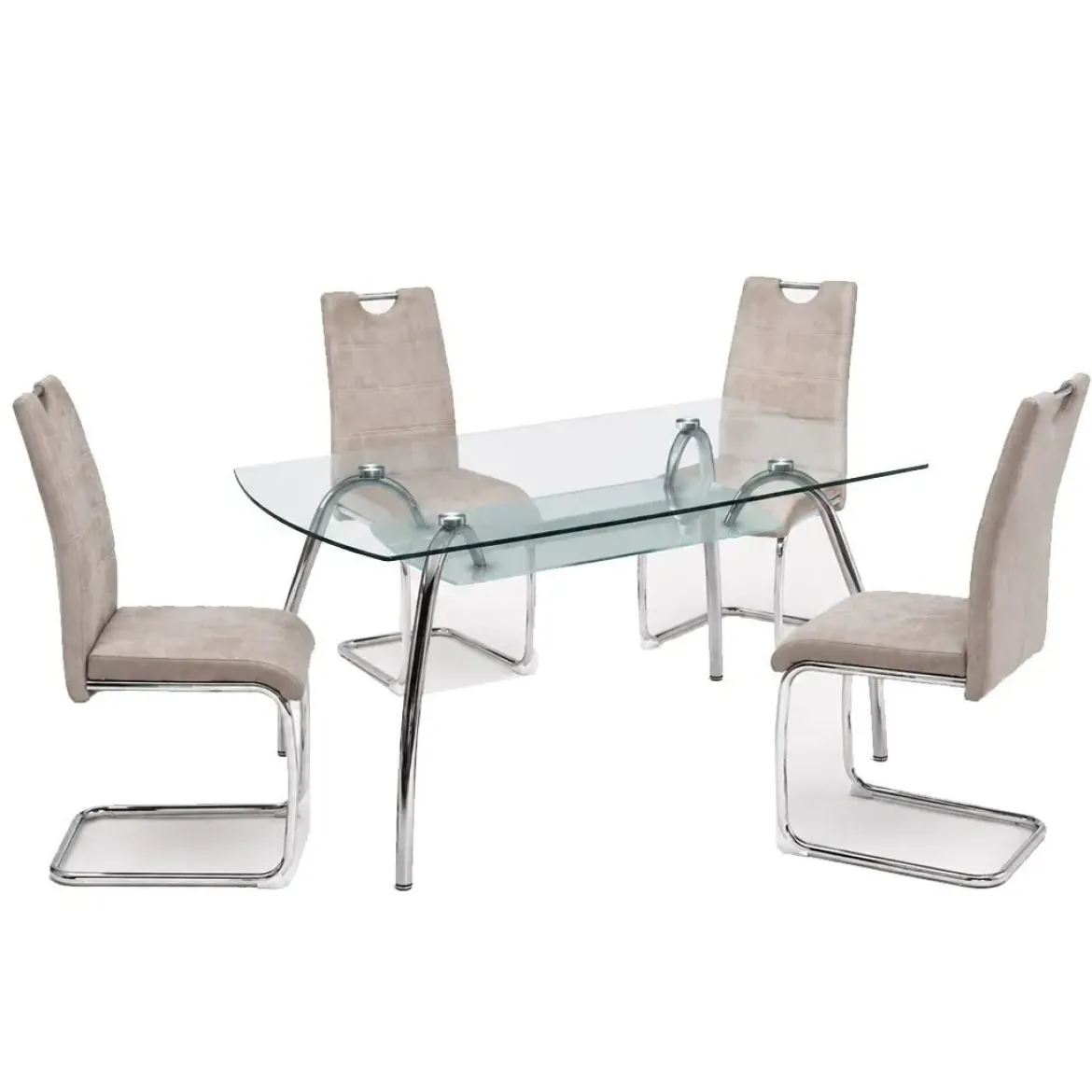 Conjunto Mesa Cristal con 4 Sillas Modernas SAN