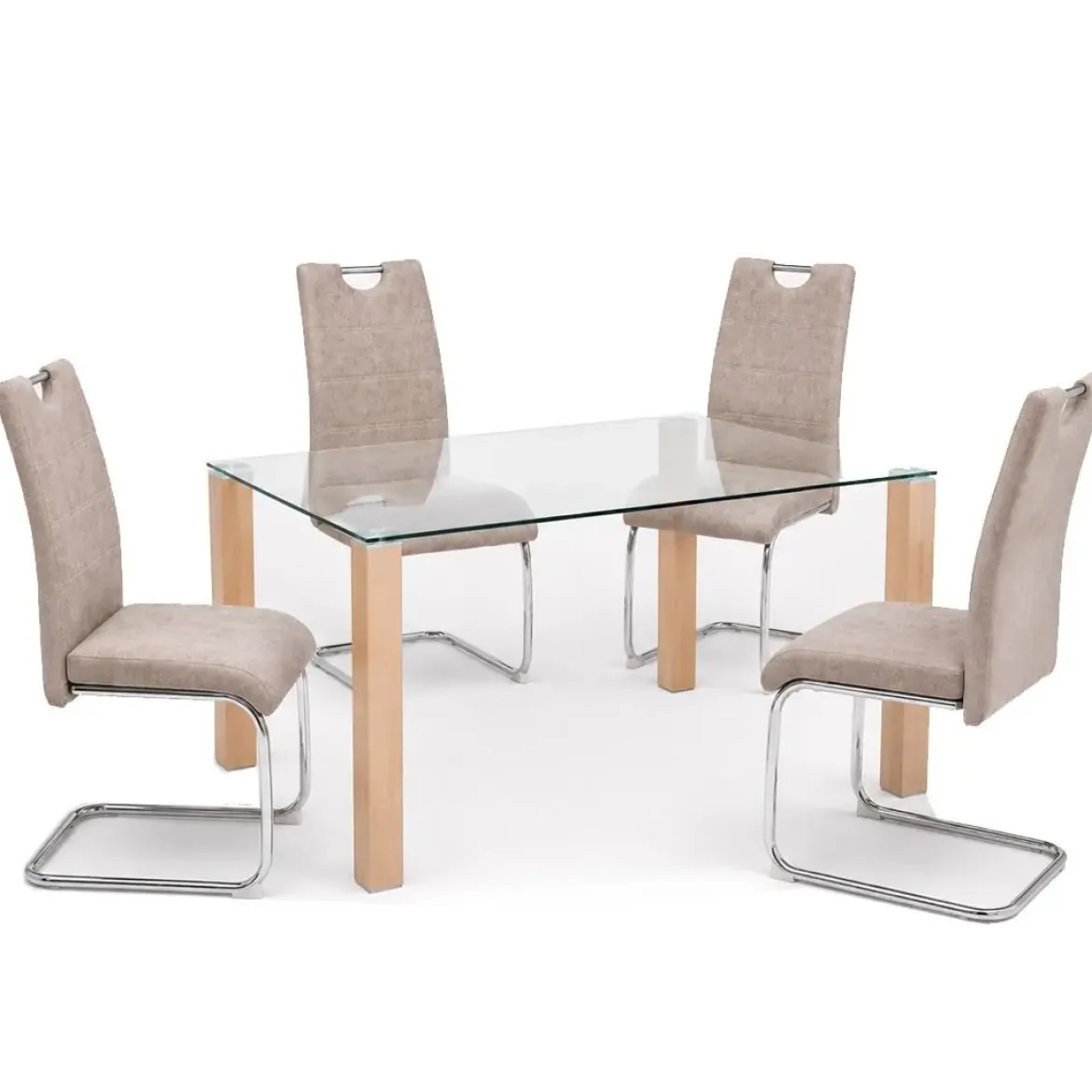 Conjunto Mesa Cristal con 4 Sillas Modernas HANA