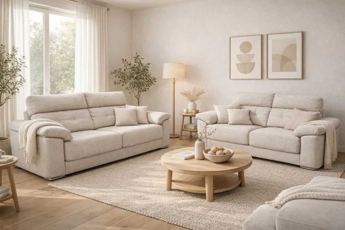 Conjunto Sofás 3+2 plazas ANA con Asientos Deslizantes y Tapizado en Tela
