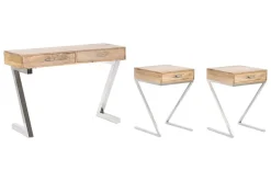 Consola con 2 Mesitas Auxiliares en Madera de Mango y Acero MB-208604