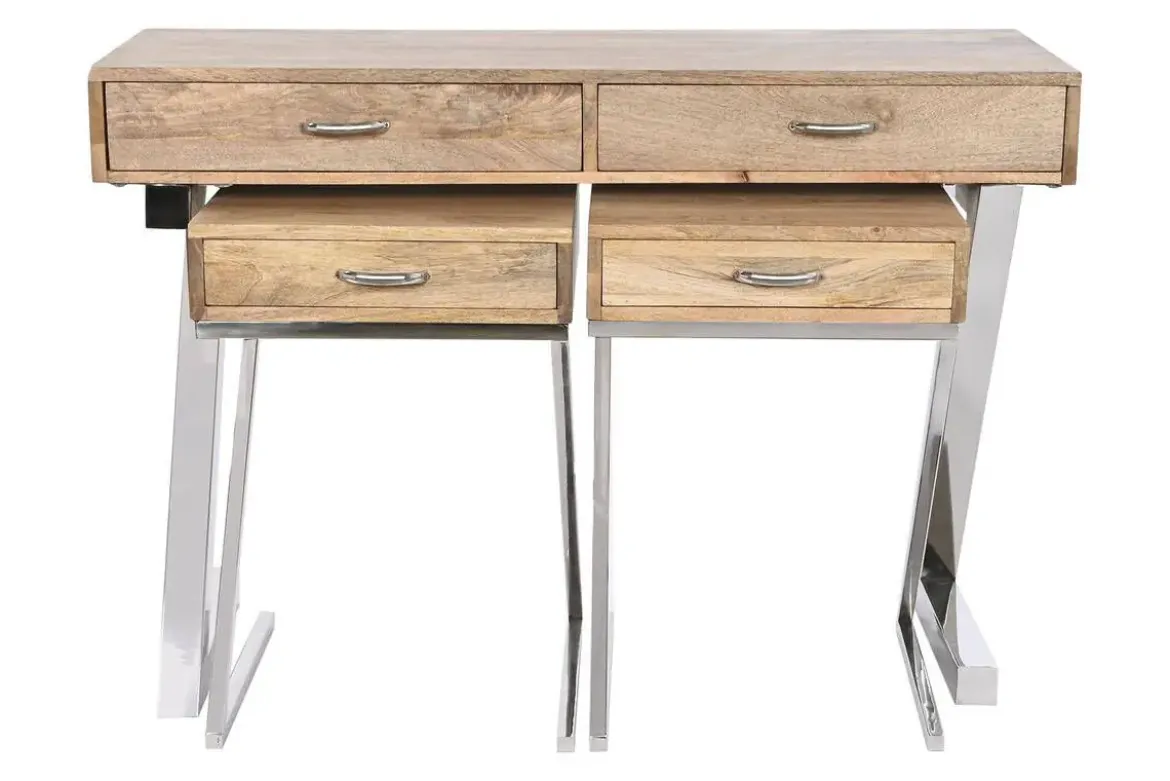 Consola con 2 Mesitas Auxiliares en Madera de Mango y Acero MB-208604