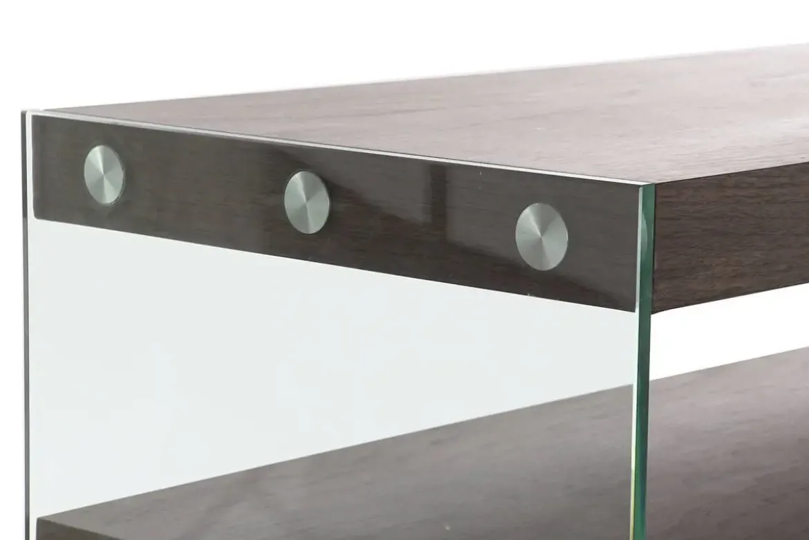 Consola de Cristal con 2 Baldas en MDF Nogal Marrón MB-204502