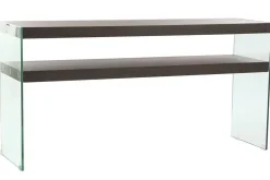 Consola de Cristal con 2 Baldas en MDF Nogal Marrón MB-204502