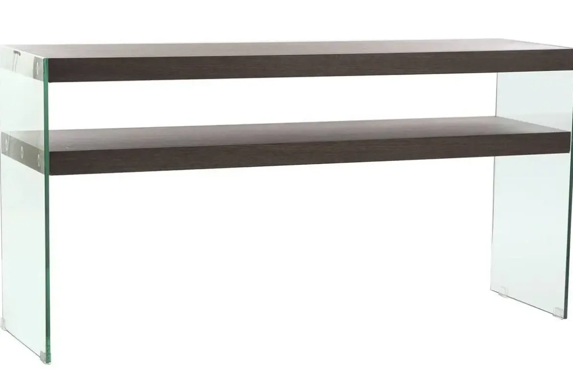 Consola de Cristal con 2 Baldas en MDF Nogal Marrón MB-204502