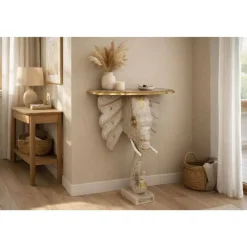 Consola de Madera de Mango con Latón Elefante Dorado MB-200965