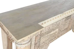 Consola de Madera de Mango Tallada Blanco Envejecido MB-208590