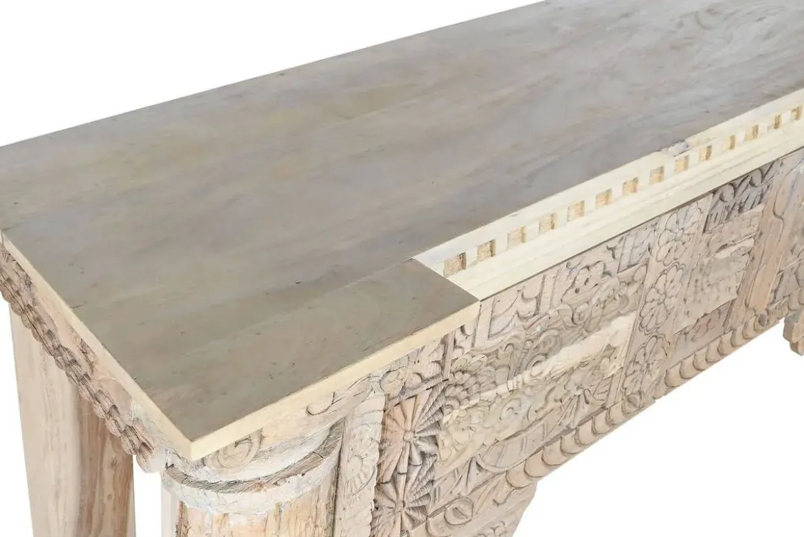 Consola de Madera de Mango Tallada Blanco Envejecido MB-208590