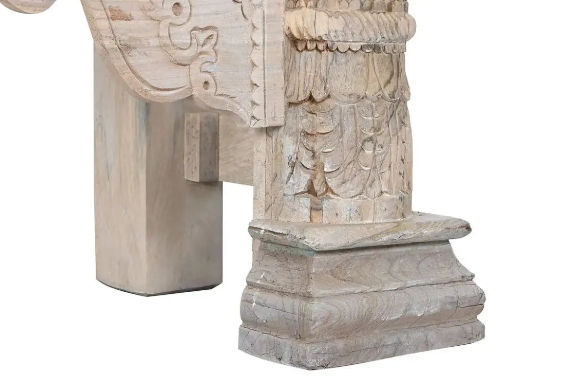 Consola de Madera de Mango Tallada Blanco Envejecido MB-208590