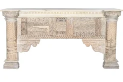 Consola de Madera de Mango Tallada Blanco Envejecido MB-208590
