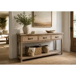 Consola de Madera de Paulownia con 3 Cajones 160 cm MB-218675