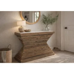 Consola de Madera Reciclada con Mármol MB-212643