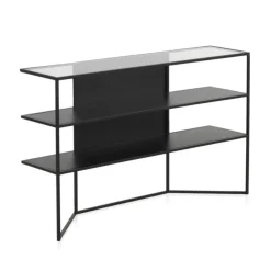Consola de metal acabado en color negro con sobre rectangular de Cristal GABAR 10941