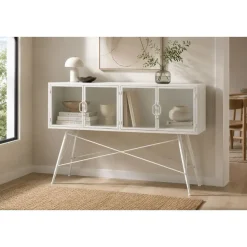 Consola de Metal Blanca con Puertas de Cristal MB-208105