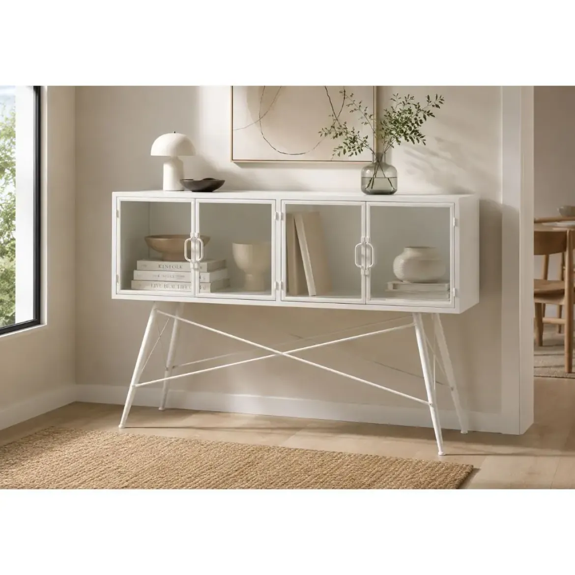 Consola de Metal Blanca con Puertas de Cristal MB-208105
