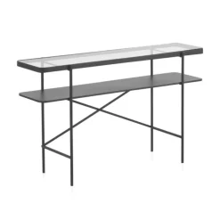Consola de metal en color negro con sobre rectangular de Cristal GABAR 10942