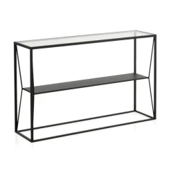 Consola de metal en color negro con sobre rectangular de Cristal de 120 cm GABAR 10940