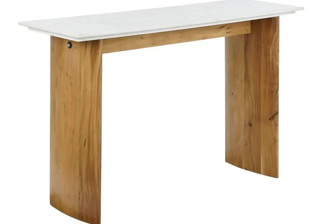 Consola de Mármol Blanco con Madera de Mango 120 cm MB-208508
