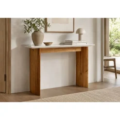 Consola de Mármol Blanco con Madera de Mango 120 cm MB-208508