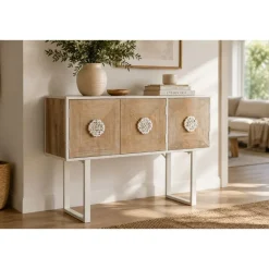 Consola de Recibidor de Madera de Abeto y Metal Blanco MB-206500
