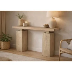Consola de Recibidor en Madera de Olmo Macizo Natural MB-226318