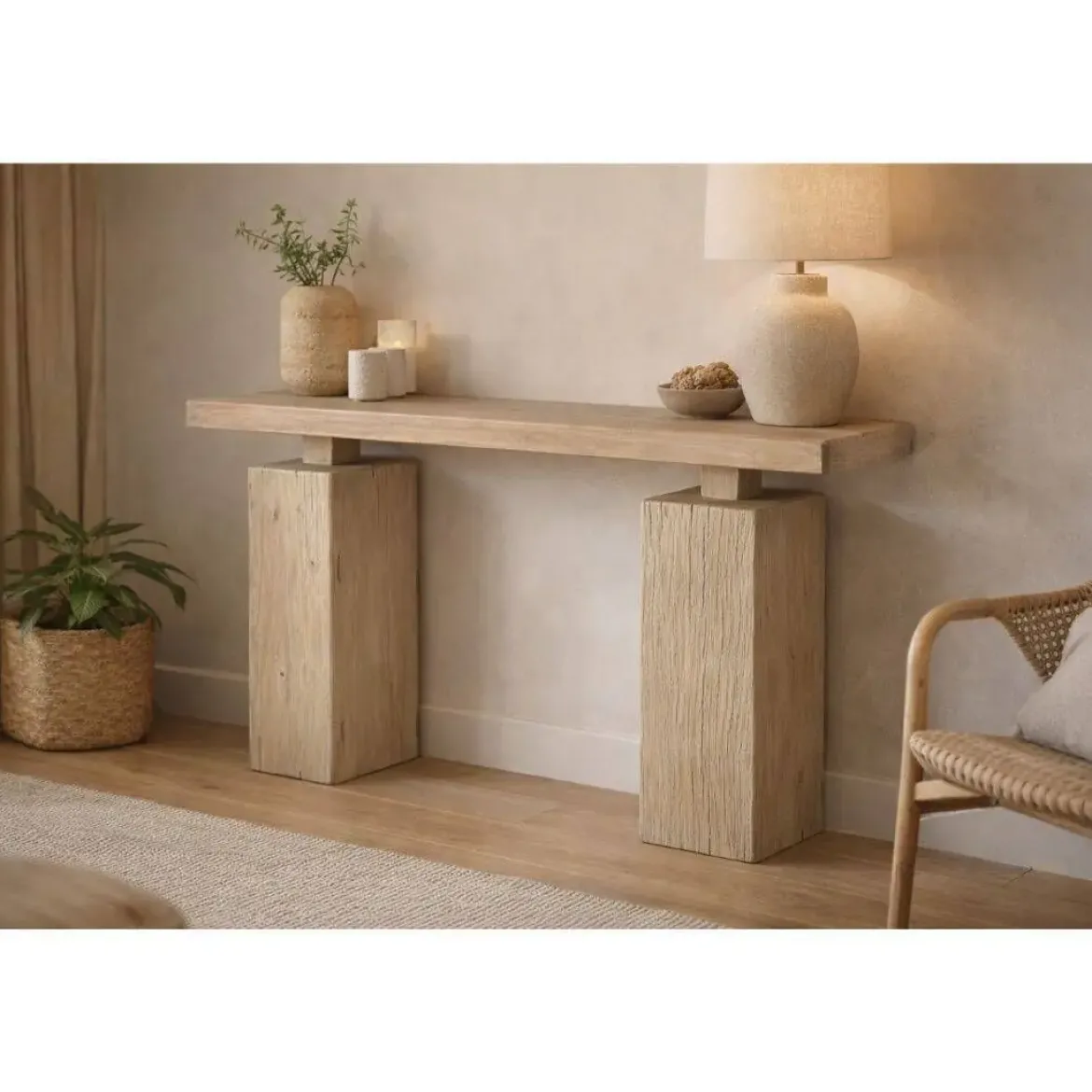 Consola de Recibidor en Madera de Olmo Macizo Natural MB-226318