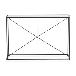 Consola de tubos de metal en color negro con sobre rectangular de Cristal GABAR 10943