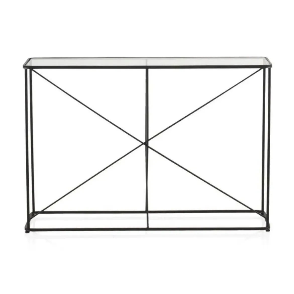 Consola de tubos de metal en color negro con sobre rectangular de Cristal GABAR 10943