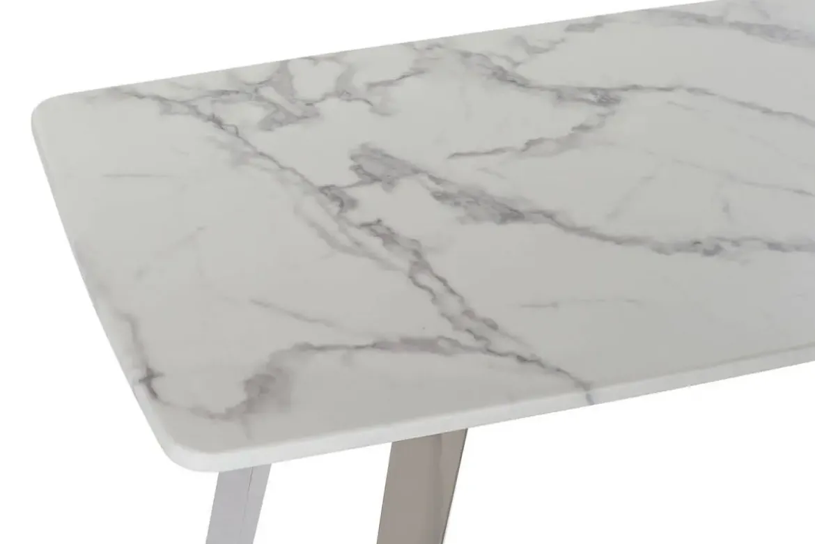 Consola en Acero y Mármol Plateado MB-182534