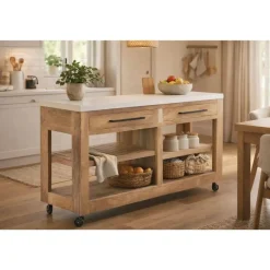 Consola Estructura de Madera Reciclada con Ruedas MB-222401
