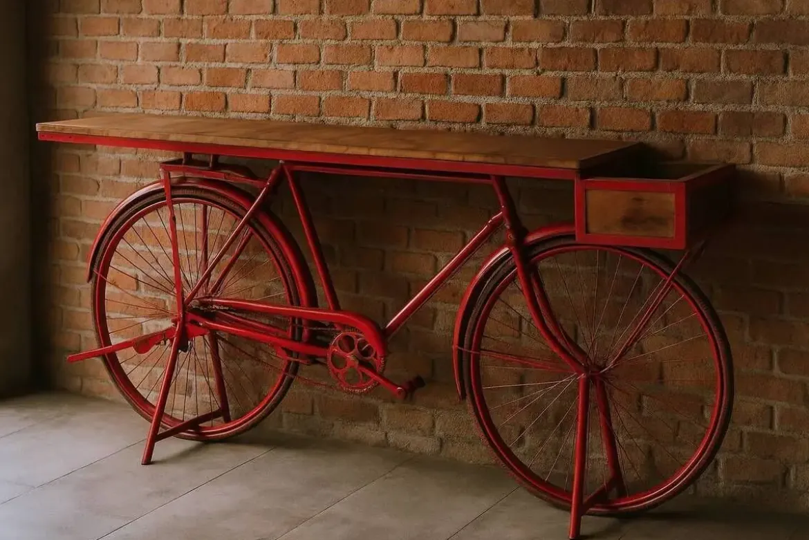 Consola Hierro y Madera Mango Bicicleta Antigua Color Roja MB-222238