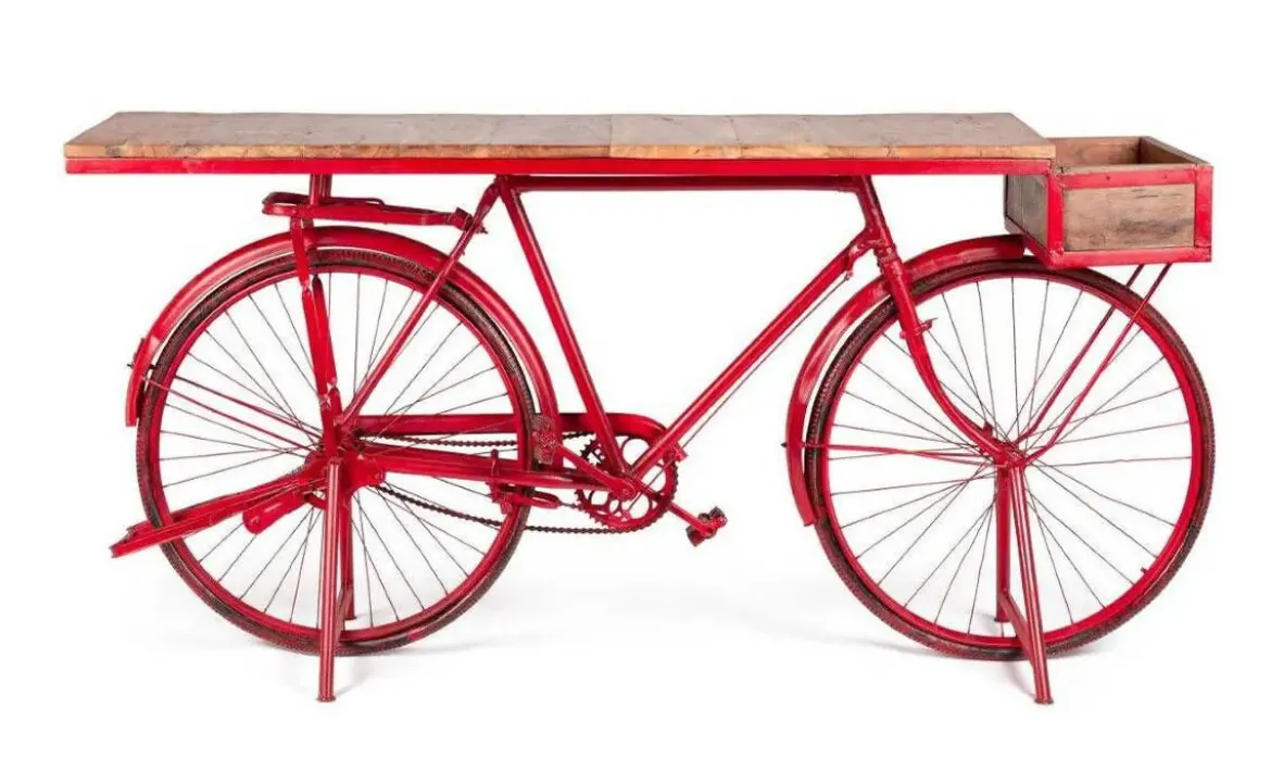 Consola Hierro y Madera Mango Bicicleta Antigua Color Roja MB-222238