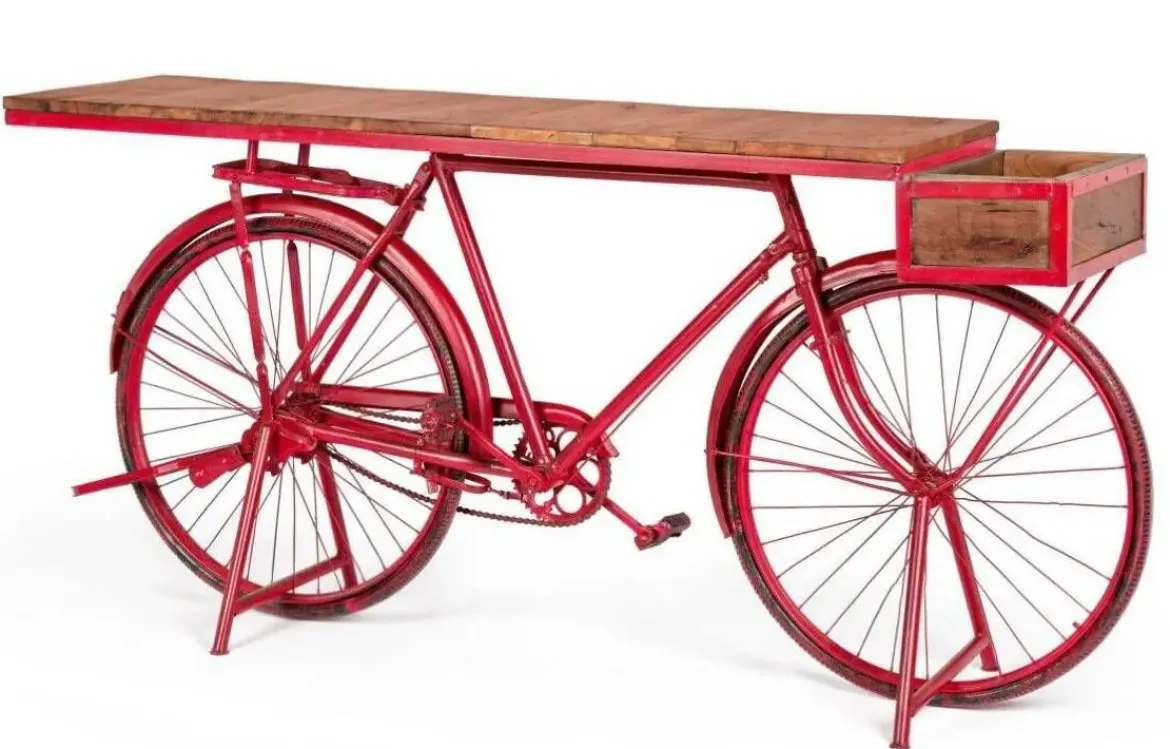 Consola Hierro y Madera Mango Bicicleta Antigua Color Roja MB-222238