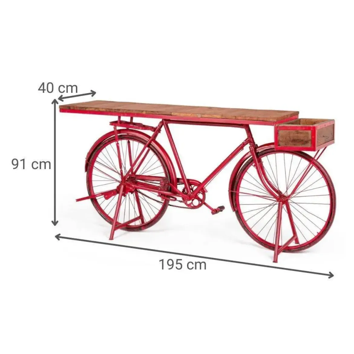 Consola Hierro y Madera Mango Bicicleta Antigua Color Roja MB-222238