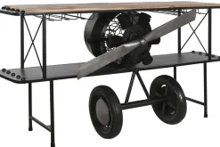 Consola Industrial Madera y Metal Diseño Avión Negro MB-211965
