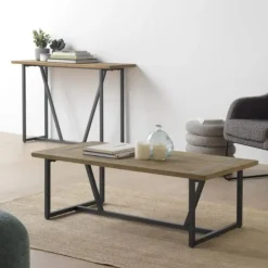 Consola Metálica de Estructura Negra con Sobre de Madera Natural GABAR 10960