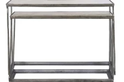 Consola Set 2 de Mármol y Aluminio Acabado Patinado MB-208493