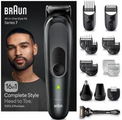 Cortapelo Barbero 16 en 1 Nariz y Orejas Recargable Resistente al Agua Color Negro BRAUN MGK7470