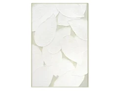 Cuadro Decorativo Abstracto con Hojas en Relieve Blanco 82 cm 80-225